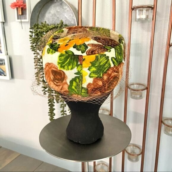 Vintage Union Made Toque Netted Hat Velvet Floral - Picture 3 of 10